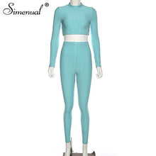 Load image into Gallery viewer, Simenual Fitness Sportswear Push Up Two Piece Sets Women Fashion Casual Workout Skinny Tracksuits Long Sleeve Top And Pants Set
