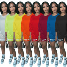 Load image into Gallery viewer, New Letter Print Two Piece Outfits Set Women Tracksuit 2020 Summer Long Sleeve T Shirt Sexy Tops Biker Shorts Jogger suits sets
