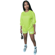 Load image into Gallery viewer, New Letter Print Two Piece Outfits Set Women Tracksuit 2020 Summer Long Sleeve T Shirt Sexy Tops Biker Shorts Jogger suits sets
