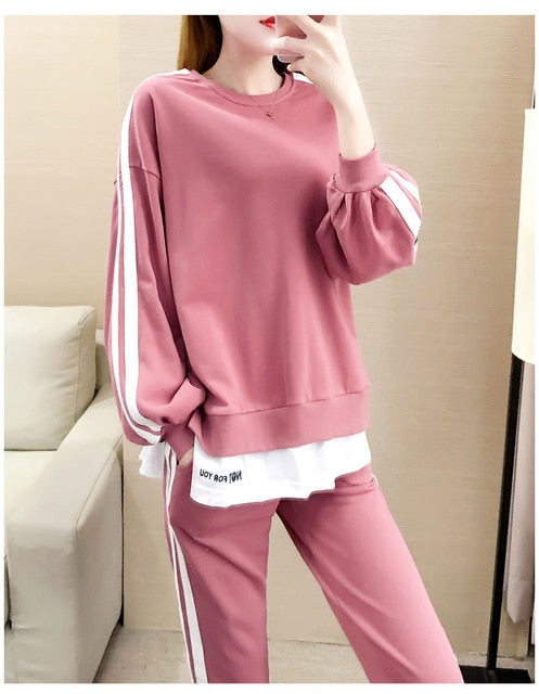 Semfri Cotton Plus Size Womens Tracksuit 2020 Spring Autumn Sweatshirt Two Piece Set Female Loose Style Casual Sweatsuit