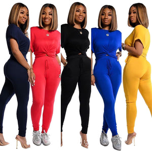 2020 Women Sets Summer Tracksuits Short Sleeve Cross Top Pants Suit Two Piece Set Sportswear Night Club Party Outfits