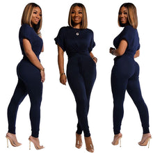 Load image into Gallery viewer, 2020 Women Sets Summer Tracksuits Short Sleeve Cross Top Pants Suit Two Piece Set Sportswear Night Club Party Outfits
