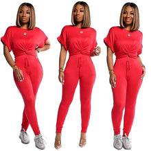 Load image into Gallery viewer, 2020 Women Sets Summer Tracksuits Short Sleeve Cross Top Pants Suit Two Piece Set Sportswear Night Club Party Outfits
