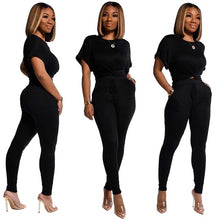 Load image into Gallery viewer, 2020 Women Sets Summer Tracksuits Short Sleeve Cross Top Pants Suit Two Piece Set Sportswear Night Club Party Outfits
