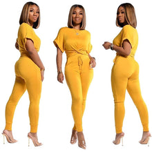 Load image into Gallery viewer, 2020 Women Sets Summer Tracksuits Short Sleeve Cross Top Pants Suit Two Piece Set Sportswear Night Club Party Outfits
