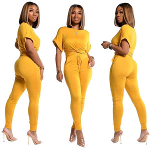 2020 Women Sets Summer Tracksuits Short Sleeve Cross Top Pants Suit Two Piece Set Sportswear Night Club Party Outfits