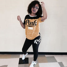 Load image into Gallery viewer, Casual PINK Printing Women 2pcs Outfit Short Sleeve T-Shirts And Long Skinny Pants Suits Fitness Plus Size XXXL Summer Tracksuit
