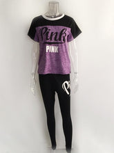 Load image into Gallery viewer, Casual PINK Printing Women 2pcs Outfit Short Sleeve T-Shirts And Long Skinny Pants Suits Fitness Plus Size XXXL Summer Tracksuit
