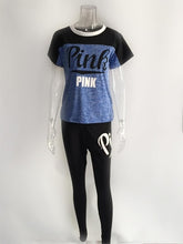 Load image into Gallery viewer, Casual PINK Printing Women 2pcs Outfit Short Sleeve T-Shirts And Long Skinny Pants Suits Fitness Plus Size XXXL Summer Tracksuit
