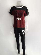 Load image into Gallery viewer, Casual PINK Printing Women 2pcs Outfit Short Sleeve T-Shirts And Long Skinny Pants Suits Fitness Plus Size XXXL Summer Tracksuit

