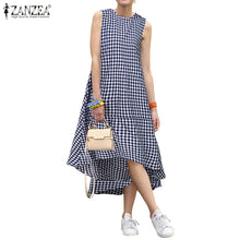 Load image into Gallery viewer, 2020 Spring Summer Sundress ZANZEA Women Sleeveless Plaid Checked Dress Casual Mid Calf Dresses Vestidos Beach Party Dresses 5XL
