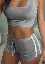 Load image into Gallery viewer, 2Pcs Set Womens Jogger Bra Crop Tank Top Vest+Shorts Pants 2020 Ladies Jogging Striped Two Pieces Tracksuit Set
