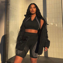 Load image into Gallery viewer, Sisterlinda 2020 Active Wear Woman Tracksuits 2 Pices Female Set Zipper Top Bra shorts Sportswear Striped Sports Suit Mujer Suit
