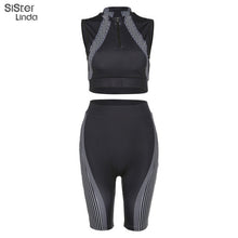 Load image into Gallery viewer, Sisterlinda 2020 Active Wear Woman Tracksuits 2 Pices Female Set Zipper Top Bra shorts Sportswear Striped Sports Suit Mujer Suit
