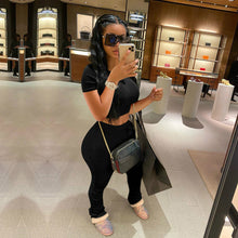 Load image into Gallery viewer, Tracksuits Women Two Piece Set Short Sleeve Shirt Crop Top + Flare Pants Casual Stacked Joggers Bell Bottom Pants Matching Suits
