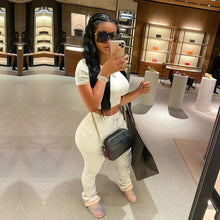 Load image into Gallery viewer, Tracksuits Women Two Piece Set Short Sleeve Shirt Crop Top + Flare Pants Casual Stacked Joggers Bell Bottom Pants Matching Suits

