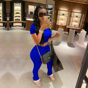 Tracksuits Women Two Piece Set Short Sleeve Shirt Crop Top + Flare Pants Casual Stacked Joggers Bell Bottom Pants Matching Suits