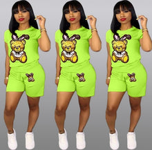Load image into Gallery viewer, Sequin Cartoon Two Piece Short plus size sets Women Casual Tracksuit Summer Fashion Tops Short Pants Sequin 2 piece Outfit Q5090

