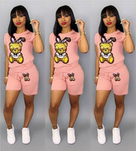 Load image into Gallery viewer, Sequin Cartoon Two Piece Short plus size sets Women Casual Tracksuit Summer Fashion Tops Short Pants Sequin 2 piece Outfit Q5090
