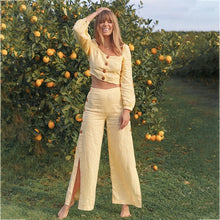 Load image into Gallery viewer, 2 Two Piece Set Women Fashion Casual loose Crop Top and wide leg Pants Spring Lantern sleeve Outfits for Women lounge wear 2020
