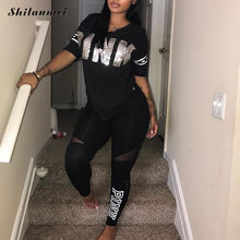 Load image into Gallery viewer, Casual 2 Piece Sets Women&#39;S Pink Tracksuits Set Letter Print Plus Size Sweatsuit 3xl Top Ans Skinny Pants Two Piece Sportsuits
