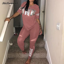 Load image into Gallery viewer, Casual 2 Piece Sets Women&#39;S Pink Tracksuits Set Letter Print Plus Size Sweatsuit 3xl Top Ans Skinny Pants Two Piece Sportsuits
