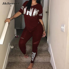 Load image into Gallery viewer, Casual 2 Piece Sets Women&#39;S Pink Tracksuits Set Letter Print Plus Size Sweatsuit 3xl Top Ans Skinny Pants Two Piece Sportsuits
