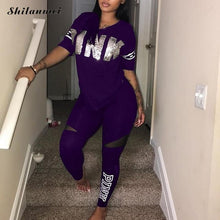 Load image into Gallery viewer, Casual 2 Piece Sets Women&#39;S Pink Tracksuits Set Letter Print Plus Size Sweatsuit 3xl Top Ans Skinny Pants Two Piece Sportsuits
