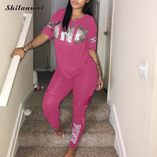 Load image into Gallery viewer, Casual 2 Piece Sets Women&#39;S Pink Tracksuits Set Letter Print Plus Size Sweatsuit 3xl Top Ans Skinny Pants Two Piece Sportsuits
