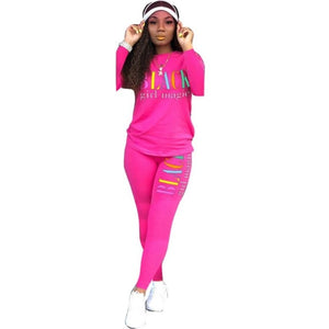 2019 Women Set Letter Printed 2 Piece Outfits Tracksuit Sports Suit Two Piece Set Sweatshirt Jogger Set Suits
