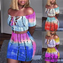 Load image into Gallery viewer, 2019 Sexy Women 2 Piece Set Off Shoulder Crop Top and Skirt Bodycon Outfits Summer Slim Party Club Clothing
