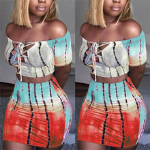 Load image into Gallery viewer, 2019 Sexy Women 2 Piece Set Off Shoulder Crop Top and Skirt Bodycon Outfits Summer Slim Party Club Clothing
