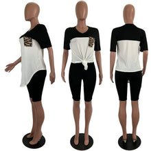 Load image into Gallery viewer, HAOYUAN Two Piece Set Summer Clothes for Women Tracksuit Leopard Pocket Top Biker Shorts Sweat Suits 2 Pcs Outfits Matching Sets
