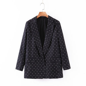 AOMO casual women vintage dots print  black blazer female long sleeve elegant jacket ladies casual blazer suits SL80A