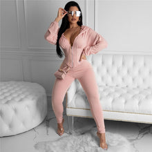 Load image into Gallery viewer, 2020 Summer Tracksuit Plastic Waist Cropped Sweatshirt +Pencil Pants Casual Two Piece Set Front Zipper Long Sleeve Leisure Suit
