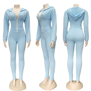 2020 Summer Tracksuit Plastic Waist Cropped Sweatshirt +Pencil Pants Casual Two Piece Set Front Zipper Long Sleeve Leisure Suit