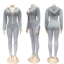 Load image into Gallery viewer, 2020 Summer Tracksuit Plastic Waist Cropped Sweatshirt +Pencil Pants Casual Two Piece Set Front Zipper Long Sleeve Leisure Suit
