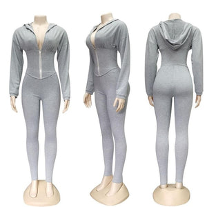 2020 Summer Tracksuit Plastic Waist Cropped Sweatshirt +Pencil Pants Casual Two Piece Set Front Zipper Long Sleeve Leisure Suit