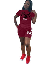 Load image into Gallery viewer, 2018 Pink Letter Print 2 Piece Set Tracksuit Women Top And Hollow Pants Casual Outfit Sweatshirts Two Pcs Sportwear 3XL
