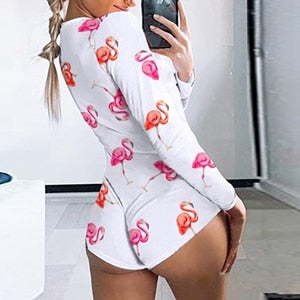 STYLISH LADY Red Lips Printed Jumpsuits 2020 Summer Women Long Sleeve Deep V Neck Club Party Pajamas Short Playsuit