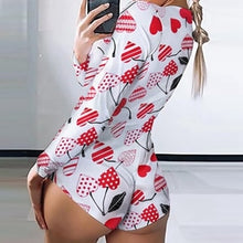 Load image into Gallery viewer, STYLISH LADY Red Lips Printed Jumpsuits 2020 Summer Women Long Sleeve Deep V Neck Club Party Pajamas Short Playsuit
