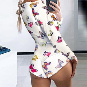 STYLISH LADY Red Lips Printed Jumpsuits 2020 Summer Women Long Sleeve Deep V Neck Club Party Pajamas Short Playsuit