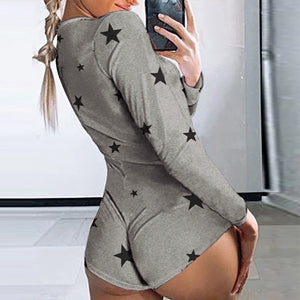STYLISH LADY Red Lips Printed Jumpsuits 2020 Summer Women Long Sleeve Deep V Neck Club Party Pajamas Short Playsuit