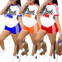 Load image into Gallery viewer, 2018 Pink letter print 2 piece set tracksuit women plus size top and pants casual outfit sweat suits two piece sweatshirt
