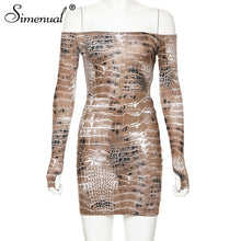 Load image into Gallery viewer, Simenual Sexy Hot Snake Print Matching Set Women Off Shoulder Fashion 2019 Two Piece Outfits Long Sleeve Bodysuit And Skirt Sets
