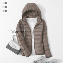 Load image into Gallery viewer, Spring Autumn Women Ultralight Thin Down Jacket White Duck Down Hooded Jackets Warm Winter Coat Parka Female Portable Outwear
