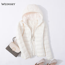 Load image into Gallery viewer, Spring Autumn Women Ultralight Thin Down Jacket White Duck Down Hooded Jackets Warm Winter Coat Parka Female Portable Outwear

