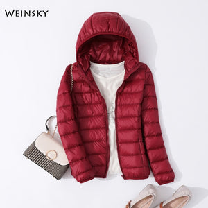 Spring Autumn Women Ultralight Thin Down Jacket White Duck Down Hooded Jackets Warm Winter Coat Parka Female Portable Outwear