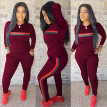 Load image into Gallery viewer, Stripe Tracksuits 2 Set Piece Set Woman Tops Sweatshirt Long Pants Pockets Club Suits Overalls Outfit

