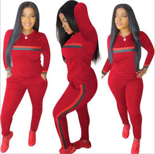 Load image into Gallery viewer, Stripe Tracksuits 2 Set Piece Set Woman Tops Sweatshirt Long Pants Pockets Club Suits Overalls Outfit
